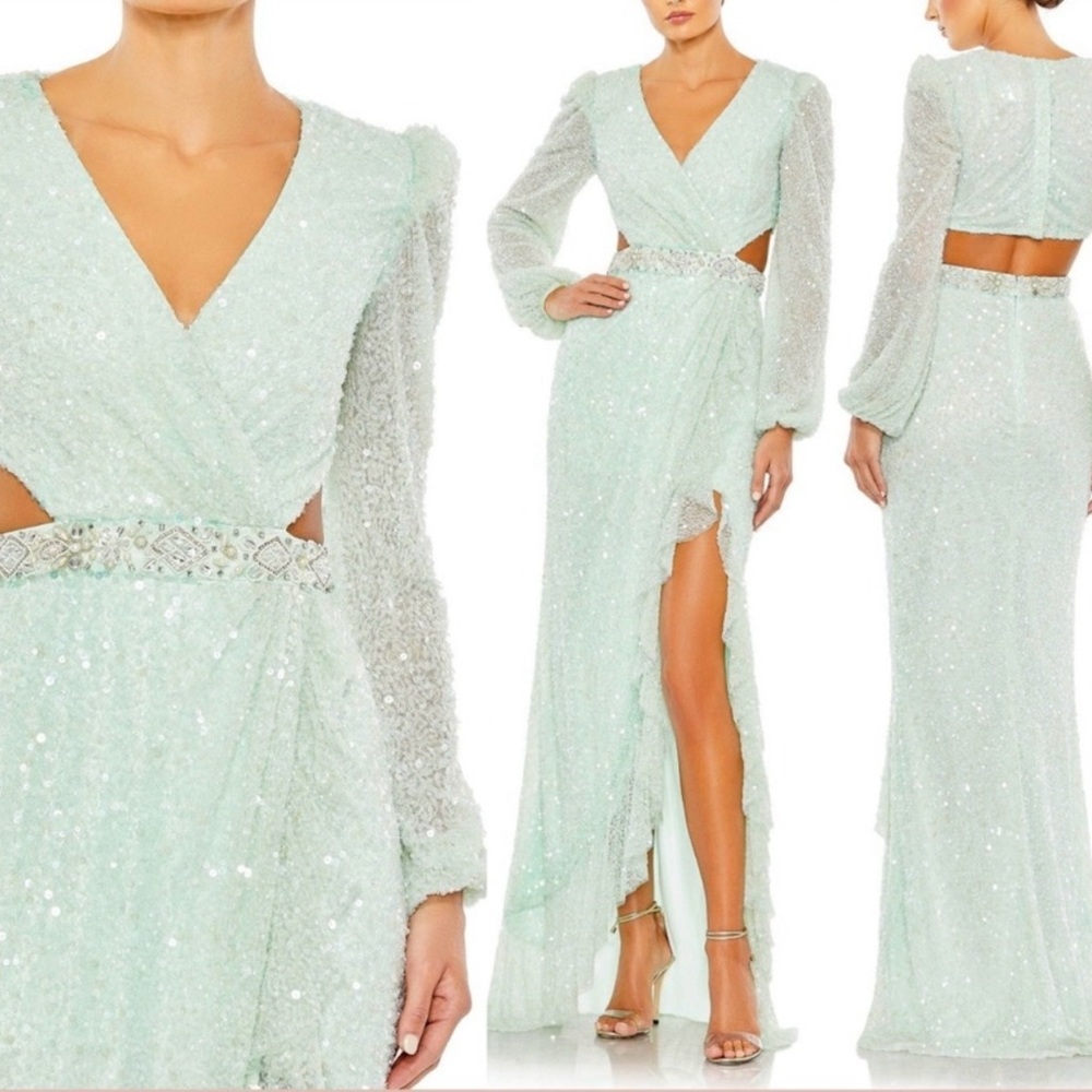 Mac Duggal Mint Sequin Wrap Gown #5745 ,NEW WITH TAGS, MSRP $698